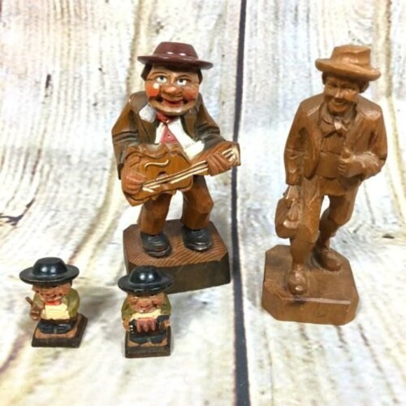 Anri 6” Hand Carved Wood Wooden Couple Musicians Standing...